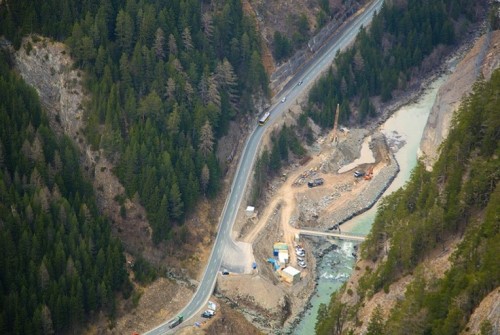 Large construction site with pile head treatment